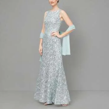 Alex Evenings Women's Long Sleeveless Mother of The Bride Dress with Shawl Regular Sizes, Ice Sage, 12 Petite