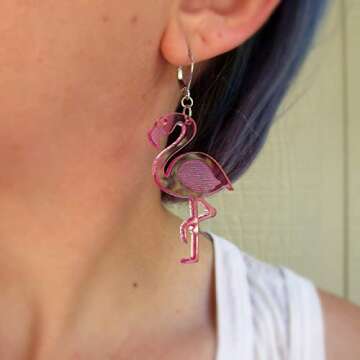 Big Pink Flamingo Leverback Earrings for Summer Fun