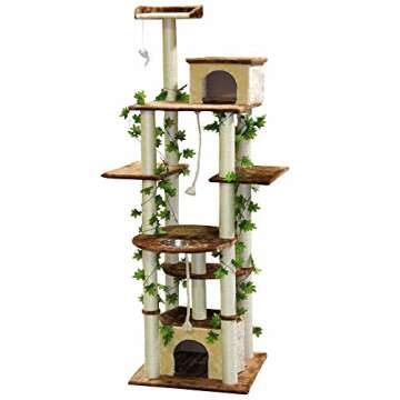 Go Pet Club - 85" Forest Cat Tree Tower - Cat Tower for Indoor Cats - Cat Climbing Tower with Cat Condos, Hanging Toy, & Platforms - Beige/Brown