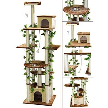 Go Pet Club - 85" Forest Cat Tree Tower - Cat Tower for Indoor Cats - Cat Climbing Tower with Cat Condos, Hanging Toy, & Platforms - Beige/Brown