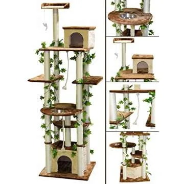 Go Pet Club - 85" Forest Cat Tree Tower - Cat Tower for Indoor Cats - Cat Climbing Tower with Cat Condos, Hanging Toy, & Platforms - Beige/Brown