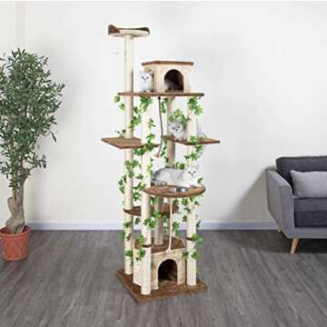 Go Pet Club - 85" Forest Cat Tree Tower - Cat Tower for Indoor Cats - Cat Climbing Tower with Cat Condos, Hanging Toy, & Platforms - Beige/Brown