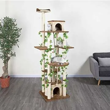 Go Pet Club - 85" Forest Cat Tree Tower - Cat Tower for Indoor Cats - Cat Climbing Tower with Cat Condos, Hanging Toy, & Platforms - Beige/Brown
