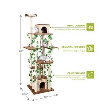 Go Pet Club - 85" Forest Cat Tree Tower - Cat Tower for Indoor Cats - Cat Climbing Tower with Cat Condos, Hanging Toy, & Platforms - Beige/Brown
