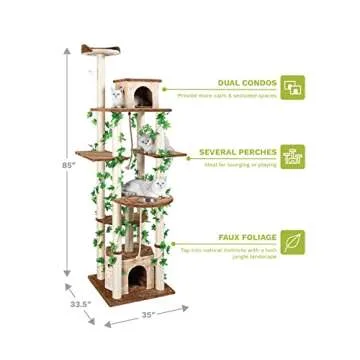 Go Pet Club - 85" Forest Cat Tree Tower - Cat Tower for Indoor Cats - Cat Climbing Tower with Cat Condos, Hanging Toy, & Platforms - Beige/Brown