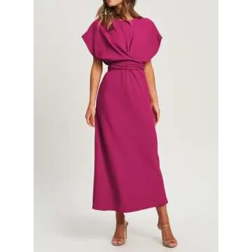 Happy Sailed Womens Semi Formal Dress Formal Elegant High Waist Cross Criss Tie Waist Long Maxi Dresses Fashion Prom Homecoming Party Dress Rose Red Large