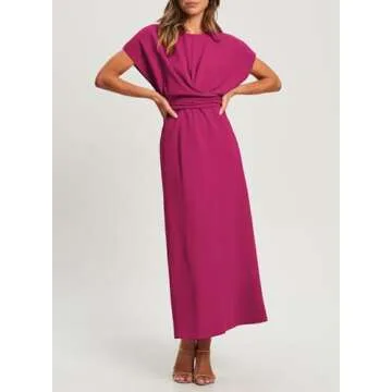 Happy Sailed Womens Semi Formal Dress Formal Elegant High Waist Cross Criss Tie Waist Long Maxi Dresses Fashion Prom Homecoming Party Dress Rose Red Large