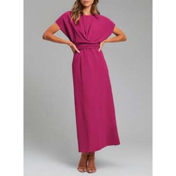 Happy Sailed Womens Semi Formal Dress Formal Elegant High Waist Cross Criss Tie Waist Long Maxi Dresses Fashion Prom Homecoming Party Dress Rose Red Large