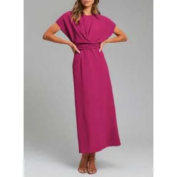 Happy Sailed Womens Semi Formal Dress Formal Elegant High Waist Cross Criss Tie Waist Long Maxi Dresses Fashion Prom Homecoming Party Dress Rose Red Large