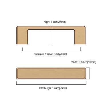 Asidrama 6 Pack 3 Inch(76mm) Champagne Bronze Kitchen Cabinet Handles, Brushed Brass Cabinet Pulls Gold Kitchen Cabinet Hardware Cupboard Handles Drawer Handles Dresser Pulls