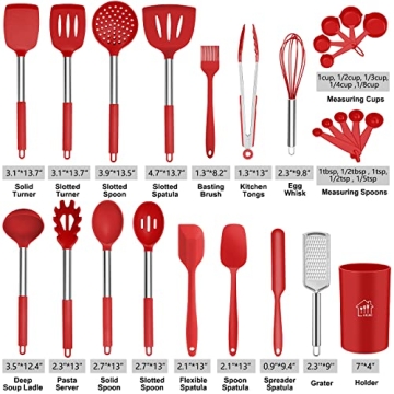 Premium Silicone Cooking Utensil Set - 26 Pcs Red Kitchen Tools
