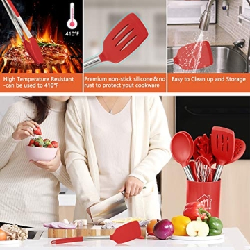 Premium Silicone Cooking Utensil Set - 26 Pcs Red Kitchen Tools