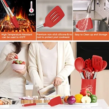 Premium Silicone Cooking Utensil Set - 26 Pcs Red Kitchen Tools