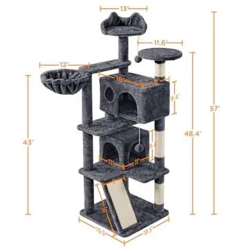 Topeakmart 57 inches Multi-Level Cat Tree Cat Condo with Scratching Posts Kittens Activity Tower Pet Play House Furniture