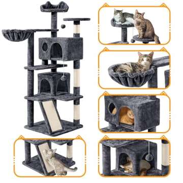 Topeakmart 57 inches Multi-Level Cat Tree Cat Condo with Scratching Posts Kittens Activity Tower Pet Play House Furniture