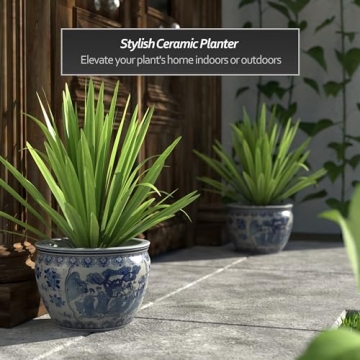 12 Inch Blue & White Fishbowl Planter for Home Decor