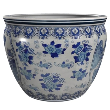 12 Inch Blue & White Fishbowl Planter for Home Decor