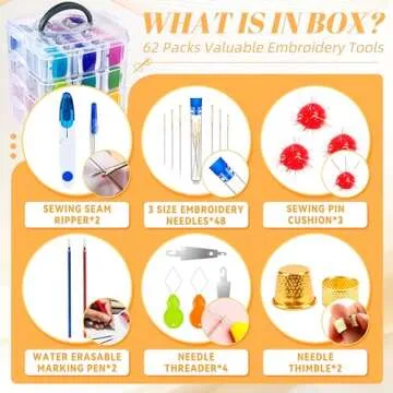 262 Pack Embroidery Thread Floss Kit Including 200 Colors 8 M/Pcs Cross Stitch Sewing Thread with Fl...