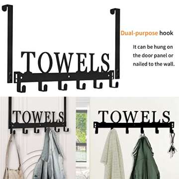 Over The Door Hooks, Towel Holder for Bathroom, Mount Rack Metal Bath Hanger Bedroom Kitchen Pool Be...