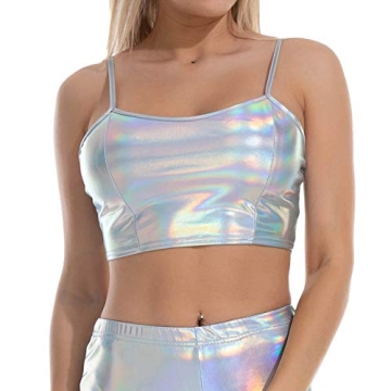 FlyCC Women Sexy Metallic Crop Tops Tube Top Bra for Raves and Music Festivals