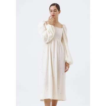 NOTHING FITS BUT Shiho Dress, Maternity Dress for Photoshoot, Baby Shower Dress, Pregnancy Dress, Off Shoulder Nursing Dress (Eggshell, S/M)