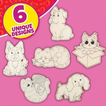 Set of 24 Valentines Cards for Kids Classroom -Valentine's Day Cats & Dogs Wood Painting Kits for Ki...