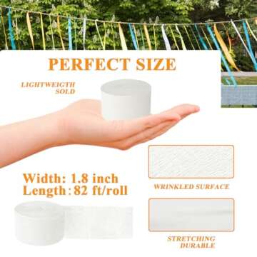 White Crepe Paper Streamers 8 Rolls, Party Streamers for Birthday Wedding Baby Bridal Shower Decorat...