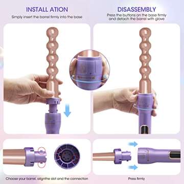 Waver 5 in 1 Curling Wand Set with 3 Barrel Hair Crimper, Fast Heating Curler for All Hair Types - Ideal Gift