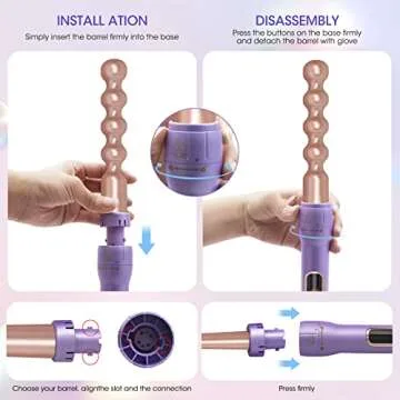 Waver 5 in 1 Curling Wand Set with 3 Barrel Hair Crimper, Fast Heating Curler for All Hair Types - Ideal Gift