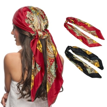 Senker Fashion 35" Women's Satin Square Scarf - Stylish Silk Bandana for Hair