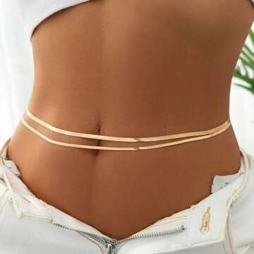 Turandoss 2PCS 18K Gold Plated Waist Chains for Women - Gold Layered Belly Body Chain for The Waist Adjustable Multilayer Sexy Snake Waist Chain for Women Dainty Beach Body Chain Jewelry for Women