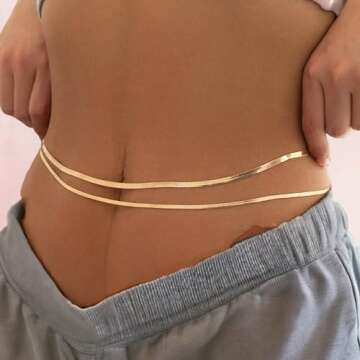 Turandoss 2PCS 18K Gold Plated Waist Chains for Women - Gold Layered Belly Body Chain for The Waist Adjustable Multilayer Sexy Snake Waist Chain for Women Dainty Beach Body Chain Jewelry for Women