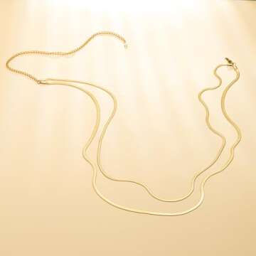 Turandoss 2PCS 18K Gold Plated Waist Chains for Women - Gold Layered Belly Body Chain for The Waist Adjustable Multilayer Sexy Snake Waist Chain for Women Dainty Beach Body Chain Jewelry for Women