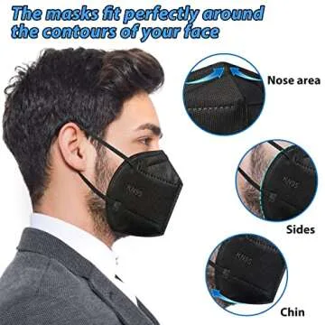 OKIAAS 25 Pack KN95 Face Mask, 5-Layer masks disposable kn95 Black,Face Protection Against PM2.5, Du...