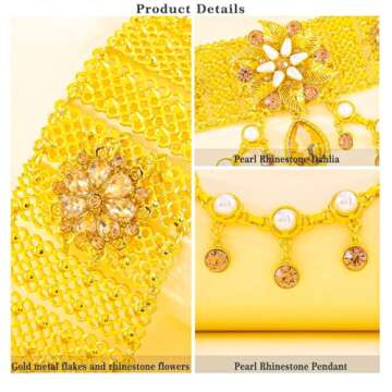 Navoky Pearl Boho Body Chain Gold Layered Rhinestone Pendant Waist Chains Belts Crystal Tassel Belly Chains Flower Beach Waist Charm Jewelry Accessories for Women