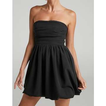 MISSACTIVER Women's Strapless Tube Top Mini Dress Ruched Sleeveless Off Shoulder Flared Short Dress ...