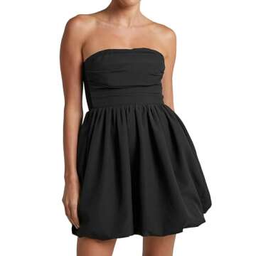 MISSACTIVER Women's Strapless Tube Top Mini Dress Ruched Sleeveless Off Shoulder Flared Short Dress Summer Party Club Dresses Black
