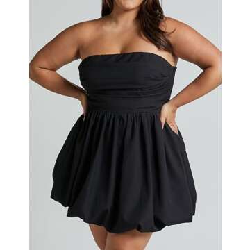 MISSACTIVER Women's Strapless Tube Top Mini Dress Ruched Sleeveless Off Shoulder Flared Short Dress Summer Party Club Dresses Black