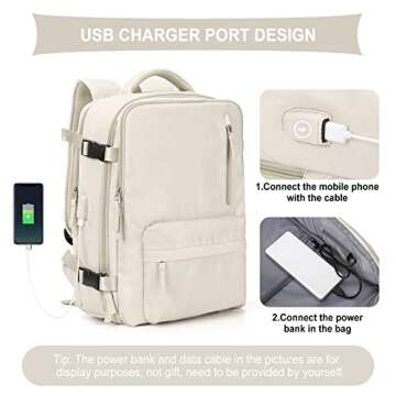 coowoz Travel Backpack For Women Men Airline Approved,Carry On Backpack,Large Hiking, Waterproof Outdoor Sports Rucksack Casual Daypack Fit 15.6 Inch Laptop Backpack College Backpack(Beige)