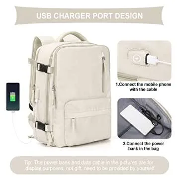 coowoz Travel Backpack For Women Men Airline Approved,Carry On Backpack,Large Hiking, Waterproof Outdoor Sports Rucksack Casual Daypack Fit 15.6 Inch Laptop Backpack College Backpack(Beige)