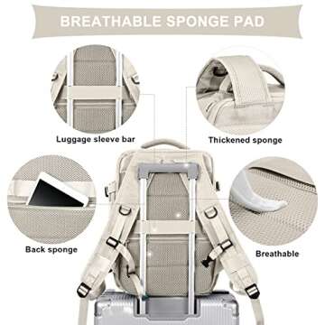 coowoz Travel Backpack For Women Men Airline Approved,Carry On Backpack,Large Hiking, Waterproof Outdoor Sports Rucksack Casual Daypack Fit 15.6 Inch Laptop Backpack College Backpack(Beige)