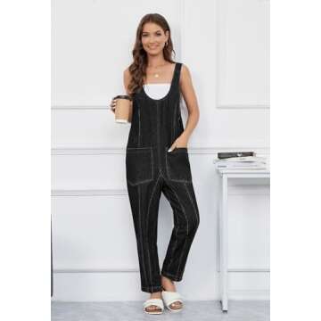 Pink Queen Denim Jumpsuits for Women 2024 Casual Loose Sleeveless Overalls High Waist Baggy Jeans Pants Jumpers with Pockets