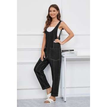 Pink Queen Denim Jumpsuits for Women 2024 Casual Loose Sleeveless Overalls High Waist Baggy Jeans Pants Jumpers with Pockets