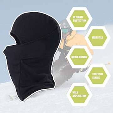 Balaclava Face Mask Adjustable Windproof UV Protection Hood (Black)