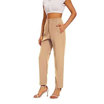 Kusogiay High Waist Dress Pant for Women Business Trousers Work Office Pants with Pockets(Medium,Khaki)