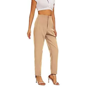 Kusogiay High Waist Dress Pant for Women Business Trousers Work Office Pants with Pockets(Medium,Khaki)