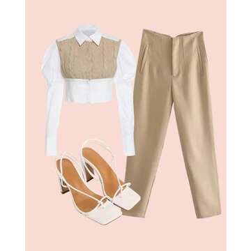 Kusogiay High Waist Dress Pant for Women Business Trousers Work Office Pants with Pockets(Medium,Khaki)