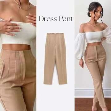 Kusogiay High Waist Dress Pant for Women Business Trousers Work Office Pants with Pockets(Medium,Khaki)