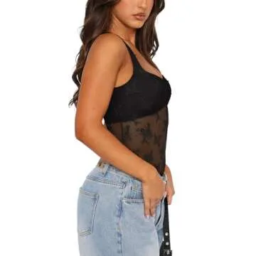 REORIA Women's Sexy Lace Mesh Bodysuit for Summer Style