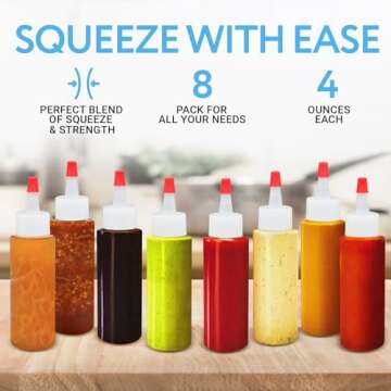 IMPRESA 4 oz Small Plastic Squeeze Bottles with Caps - 8 Pack - Great for Pancake Art, Cookie Decorating, Arts and Crafts, Condiments, and More - Made from Food-Grade Material - BPA and Latex-Free
